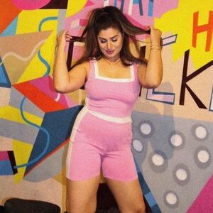 AS REVIVAL Pink And White One Piece Workout Romper